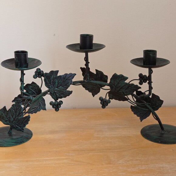 Vintage Metal Candelabra – 3 Candle Holder with Grapevine Design - Picture 2 of 4